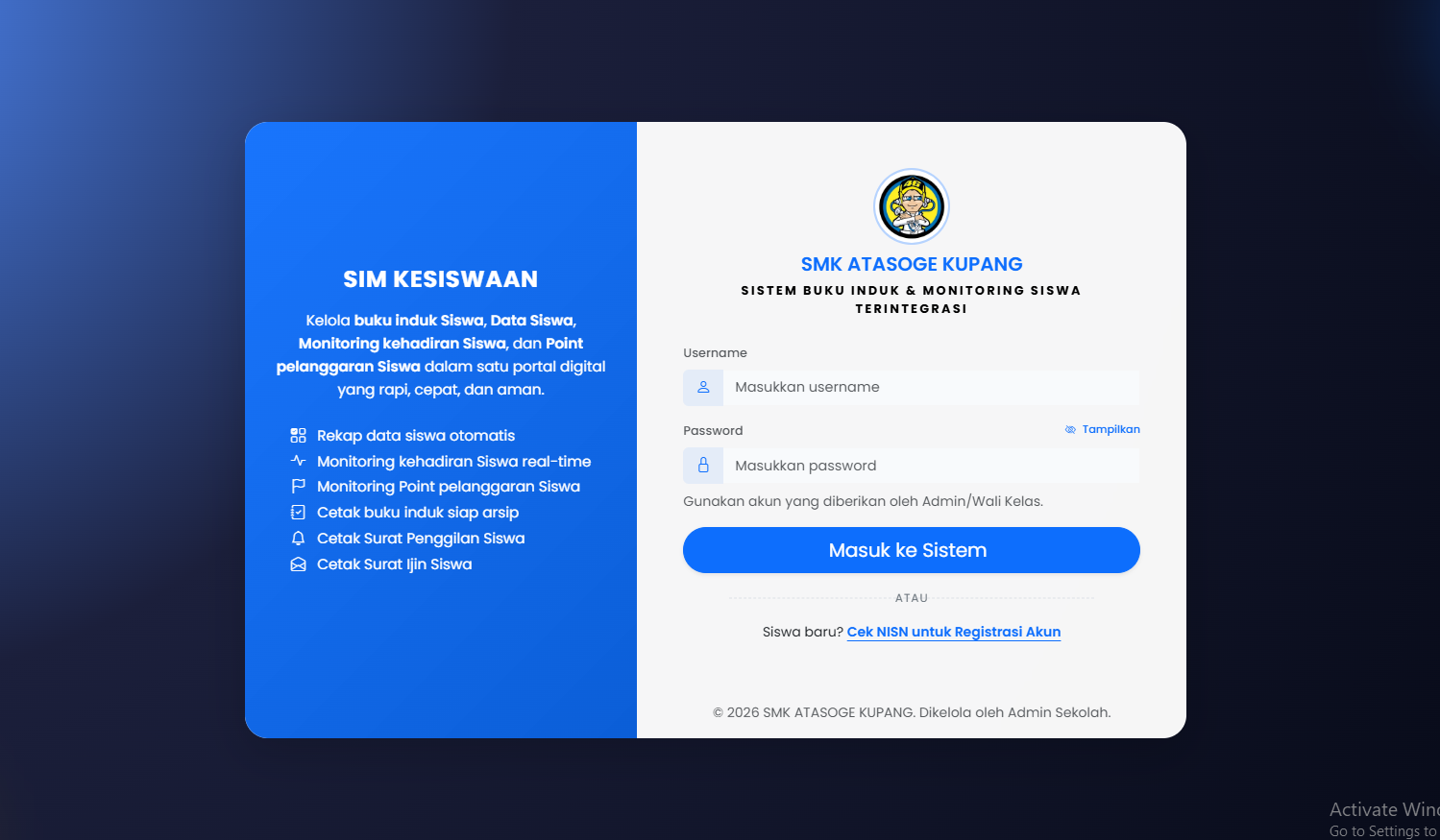 Tampilan SIM KESISWAAN